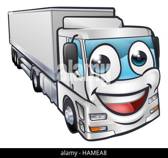 Un cartoon carrello camion della logistica del trasporto merci Industria carattere mascotte Foto Stock