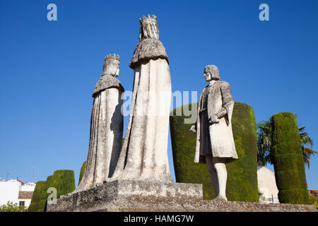 Regina Isabella I e Ferdinando II Re di soddisfare Christopher Columbus, Alcazar de los Reyes Cristianos, Cordoba, Andalusia, Spagna, Europa Foto Stock