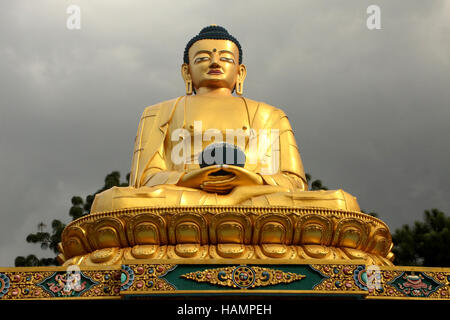 Statua dorata di Buddha, Swayambhu Nath temple, Kathmandu, Nepal Foto Stock