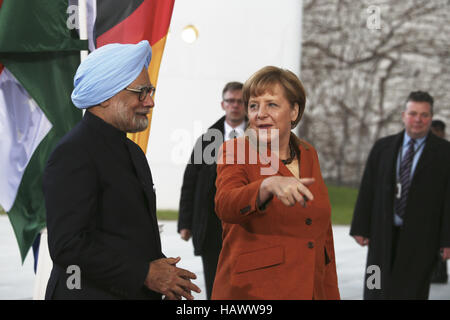 Merkel accoglie Singh, Primo Ministro indiano Foto Stock