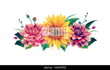 Acquerello fiori vettore. Bouquet floreale clip art Illustrazione Vettoriale