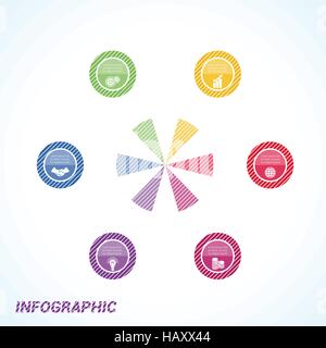A strisce colorate cerchi, modello per infographics sei posizioni Illustrazione Vettoriale
