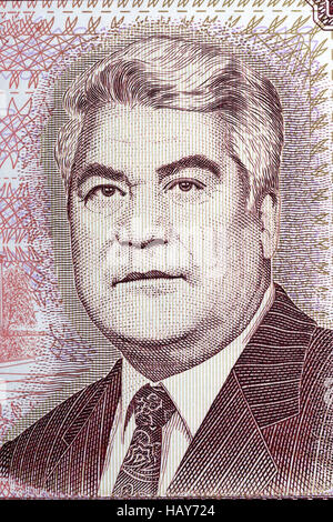 Saparmurat Niyazov il ritratto dal Turkmenistan denaro Foto Stock