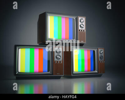 Cumulo di retrò set TV con nessun segnale. Comunicazione, media e concetto di televisione.. 3d illustrazione Foto Stock