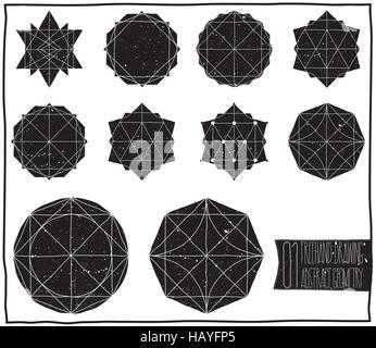 Impostare con il nero riempito le forme geometriche ed elementi con telaio, Illustrazione Vettoriale