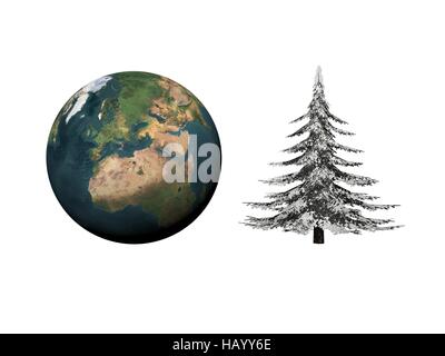 Pianeta in festa di Natale isolato in uno sfondo bianco Foto Stock