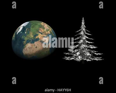 Pianeta in festa di Natale isolato in sfondo nero Foto Stock