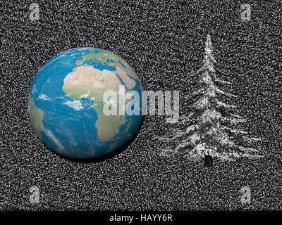 Pianeta in festa di Natale isolato in background di neve Foto Stock