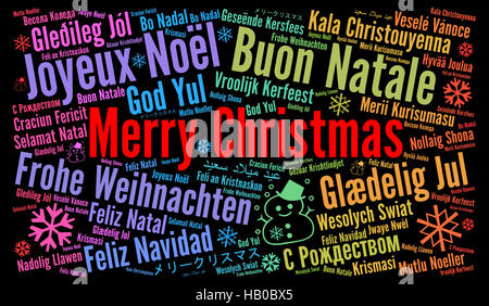 Buon Natale in diverse lingue word cloud Foto Stock