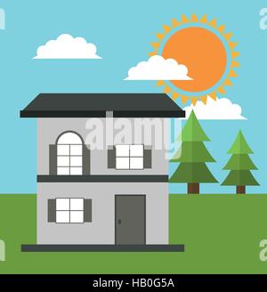 Family House cottage di energia solare eco Illustrazione Vettoriale