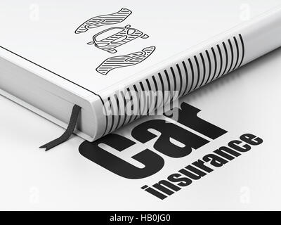 Concetto di assicurazione: prenotare auto e Palm, Assicurazione auto su sfondo bianco Foto Stock
