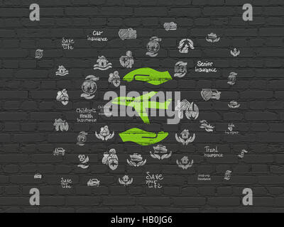 Concetto di assicurazione: Aereo e Palm su sfondo a parete Foto Stock