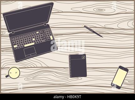 Ufficio soggetti su una tavola di legno Illustrazione Vettoriale