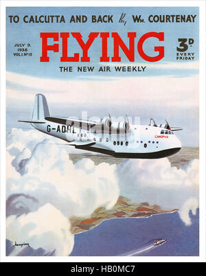 Coperchio anteriore del Flying magazine per il 9 luglio 1938 con un'illustrazione da Howard Leigh di un breve Empire flying boat Foto Stock