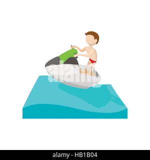 Un uomo a cavallo su un jet ski icona cartoon Illustrazione Vettoriale