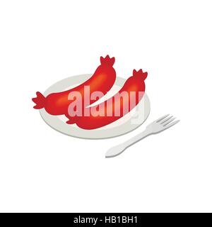 Salsicce su una piastra isometrica Icone 3D Illustrazione Vettoriale