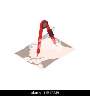 Divisori su una carta nautica isometrica Icone 3D Illustrazione Vettoriale