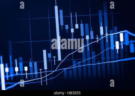 I dati finanziari su un monitor,candela stick grafico del mercato azionario , il mercato azionario i dati sul display a LED concept Foto Stock