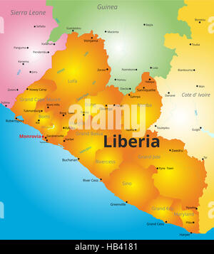 Mappa dei colori della Liberia paese Foto Stock