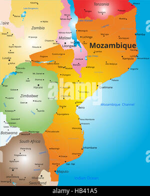 Mappa a colori del Mozambico paese Foto Stock