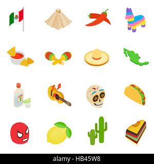 Messico isometrica Icone 3D Illustrazione Vettoriale