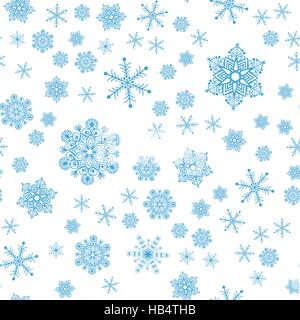 Natale pattern senza giunture da fiocchi di neve di forme diverse su uno sfondo bianco. Sfondo Inverno illustrazione vettoriale per tessuto, avvolgimento, web, p Illustrazione Vettoriale