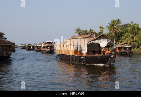 Case galleggianti in Kerala Backwaters, Kerala, India Foto Stock