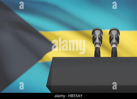 Pulpito e due microfoni con una bandiera su sfondo - Bahamas Foto Stock