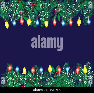 Illustrazione vettoriale di luci di Natale con abete rami Illustrazione Vettoriale