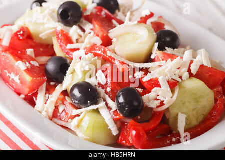 Il bulgaro insalata Shopska verdure con formaggio macro su una piastra. Posizione orizzontale Foto Stock