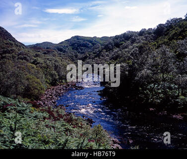 Il fiume Kirkaig sotto Fionn Loch sotto Suilven vicino a Lochinver Assynt Sutherland Scozia Scotland Foto Stock