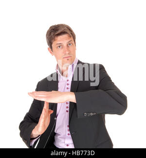 Business man gesticolando, consente di parlare. Foto Stock