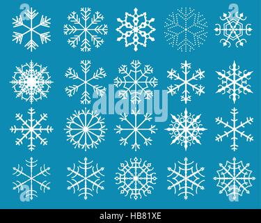White stilizzati disegni di fiocco di neve Illustrazione Vettoriale