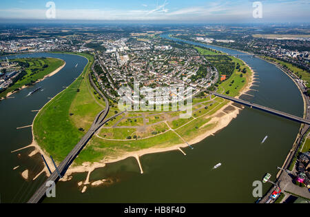 Vista aerea, Rheinbogen Oberkassel, ponti, Rheinkniebrücke, Oberkasseler Brücke, Düsseldorf, Renania Foto Stock