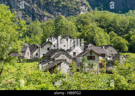 Villaggio di Roseto, Val Bavona, Valle Bavona, Canton Ticino, Svizzera Foto Stock