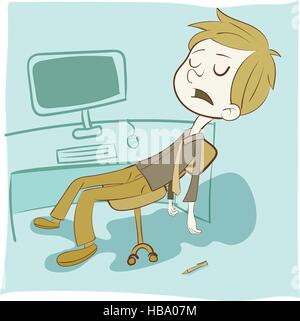 Cartoon esaurito dipendente di dormire sulla sedia Illustrazione Vettoriale