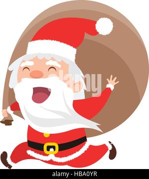 Cartoon sorridente Santa Claus in esecuzione con big bag Illustrazione Vettoriale