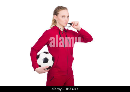 Donna in sport concetto isolato su bianco Foto Stock