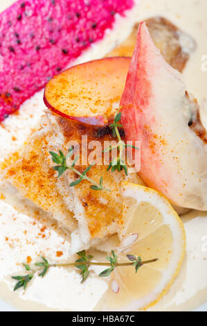 Orate di mare filetto burro fritto pan Foto Stock