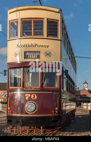 Ripristinato Birkenhead Corporation tram a Woodside Ferry Terminal. Wirral. Merseyside. Il nord ovest dell'Inghilterra. Foto Stock