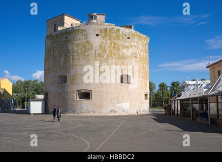 Torre aragonese a Torre Grande, nei pressi di Cabras, provincia di Oristano, Sardegna, Italia Foto Stock