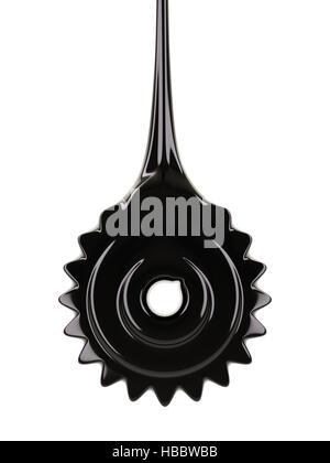 Olio Cogwheel-Shaped Drop Economia Industriale Concetto 3d illustrazione isolato su bianco Foto Stock