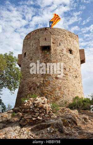 La torre può Magi Tower (Torre des Moros, Torre Moresca) in Tossa de Mar, Catalogna, Spagna Foto Stock