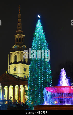 Londra, Regno Unito. Il 5 dicembre 2016. Trafalgar Square albero di Natale e una fontana in Trafalgar Square, Londra, Regno Unito. Credito: Paul Brown/Alamy Live News Foto Stock