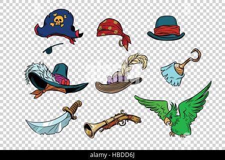 Pirate set di coltelli e cappelli Illustrazione Vettoriale