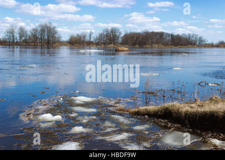 Ultimo ghiaccio galleggiante sul fiume Foto Stock