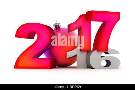 Divertente nuovo anno 2017 su sfondo bianco. 3d illustrazione Foto Stock