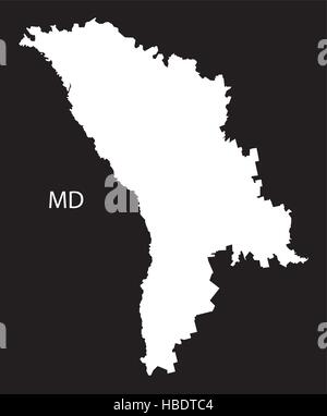 La Moldavia Mappa bianco nero Illustrazione Vettoriale