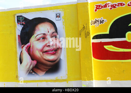 Poster di Jayalalitha Jayaraman, ex attrice, ministro di stato del Tamil Nadu. Foto Stock