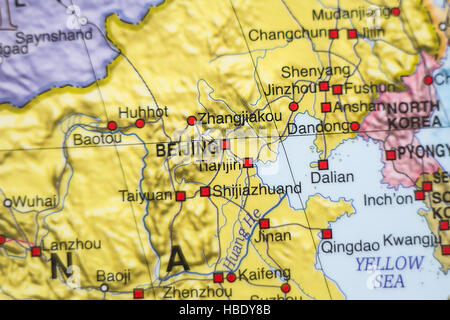 Foto di una mappa della Repubblica popolare cinese e la capitale Pechino . Foto Stock